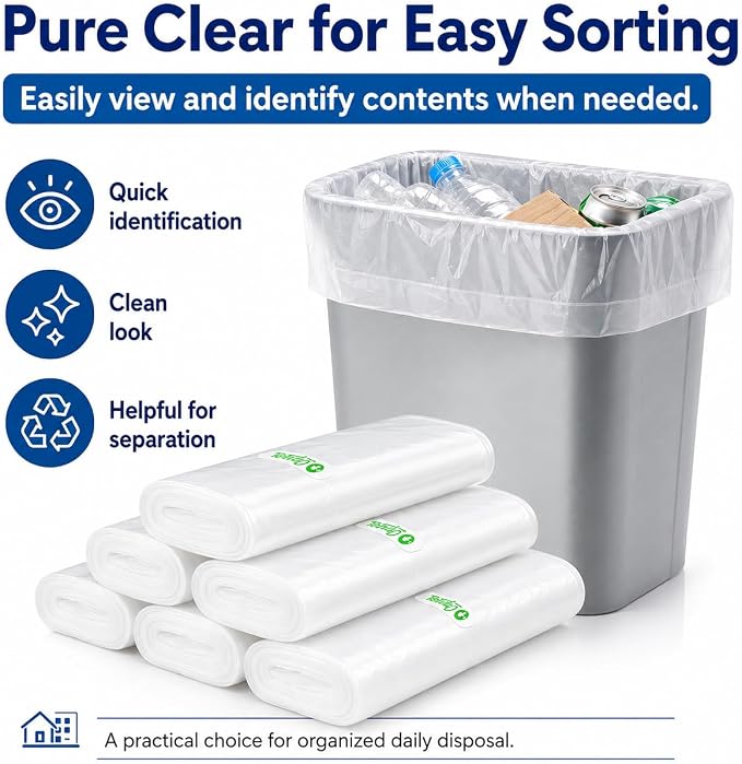 Teivio Small Trash Bags 3 Gallon 150 Counts 3 Gallon 3.1 Gallon 3.2 Gallon fit 10 liter Garbage Bags, Waste Basket Bags,Bathroom Trash Can Bin Liners, Plastic Bags for home office kitchen, Clear | Fit 10-12 Liters,2.5,2.6,2.8Gal,Mini Plastic Waste Bask...