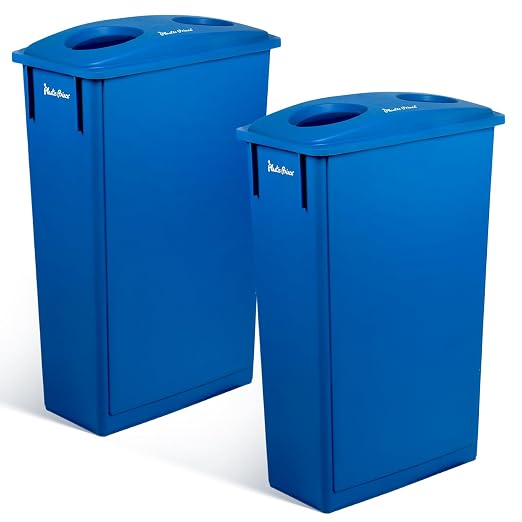 PLASTIC PRINCE 23 Gallon Slim Trash Can with Recycling Lid for Bottles and Cans, Blue Commercial Rectangular Garbage Can, Waste Bin for Home Kitchen Office Cabinet 2 Pack
