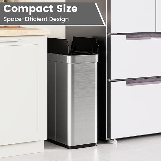Goplus 16 Gallon Kitchen Trash Can, Stainless Steel Motion Sensor Garbage Can with Butterfly Lids, Slim Automatic Touchless Trash Bin for Kitchen Bedroom Stay Open, Soft Close, Sliver