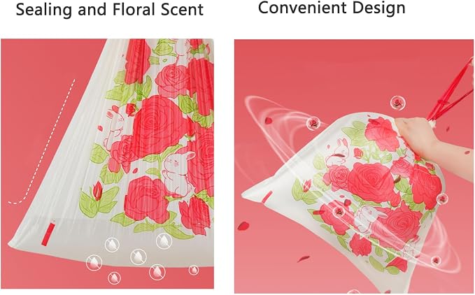 60pcs 4 Gallon Trash Bags Drawstring Tear-Free Separated for Bathroom Office Home Bedroom Trash Can with Red Rose Printed Garbage Basket Bags (Rose Printed, 60 Counts)