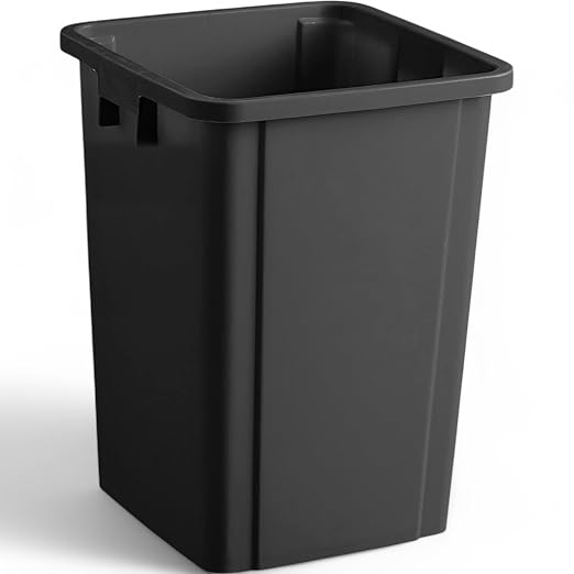 19 Gallon Black Square Trash Can, Commercial Grade Plastic, Easy Cleaning, Ideal for Home and Office