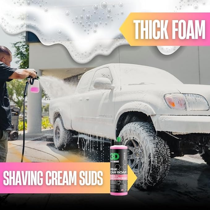 3D Pink Car Wash Soap, 1 Gallon – High Suds pH Neutral Car Shampoo, Cherry Scent, Safe for Ceramic Coatings, Wax & Sealants, Leaves a High Gloss Finish