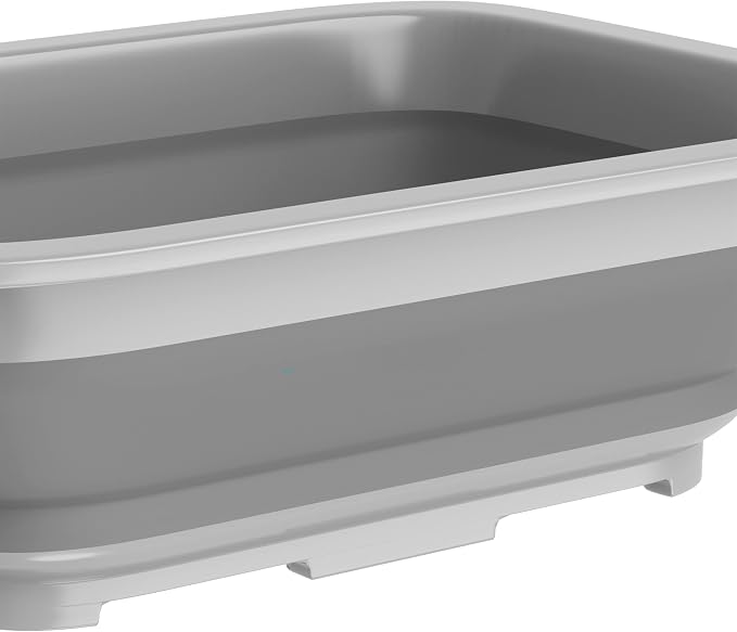 Collapsible Trash Can and Camp Sink Set - 29.5-Gallon Garbage Bin and 7-Liter Wash Basin - Camping Accessories by Wakeman Outdoors (Gray and Green)