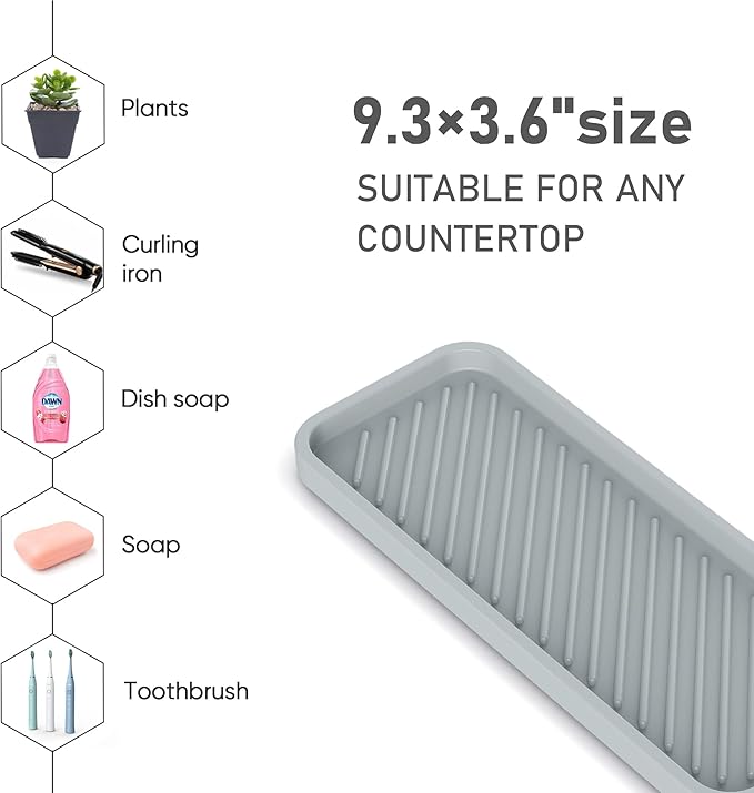 Kitchen Sink Organizer Tray,2 Pack Silicone Sponge Holder for Sink Bathroom | Silicone Soap/Sink/Drip Tray, Small Mats for Kitchen Counter, Soap Dish Tray for Dispenser Bottle, Dishwashing Accessories