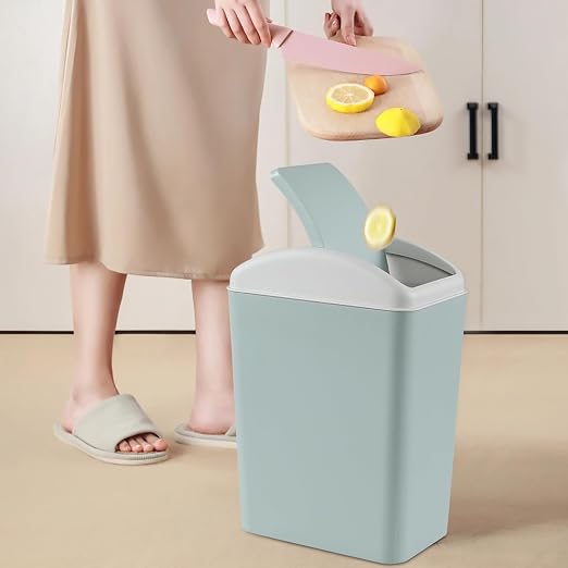 4.5 Gallon Plastic Trash Can with Lid, Swing Top Garbage Bin, Blue | Small Slim Swing Lid Trash Bin