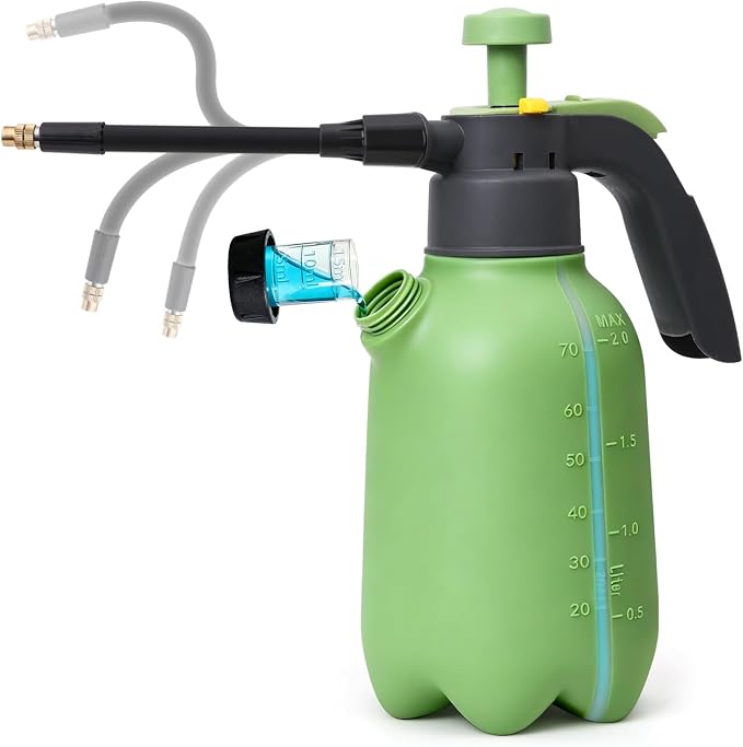 T4U Pump Sprayer 0.5 Gallon, Garden Spray Bottle with Flex Wand | Flexible long-reach nozzle for hanging baskets and hard-to-reach plants; hand pump for lawn care, cleaning and car detailing