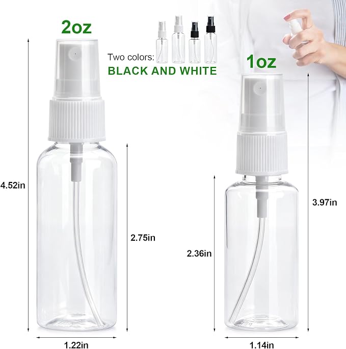 4 Pack Spray Bottle Travel Mist Mini Empty Spray Bottles Thickened Reusable Plastic Sprayers for Toners, Face & Hair Mist 1 Oz, 2 Oz
