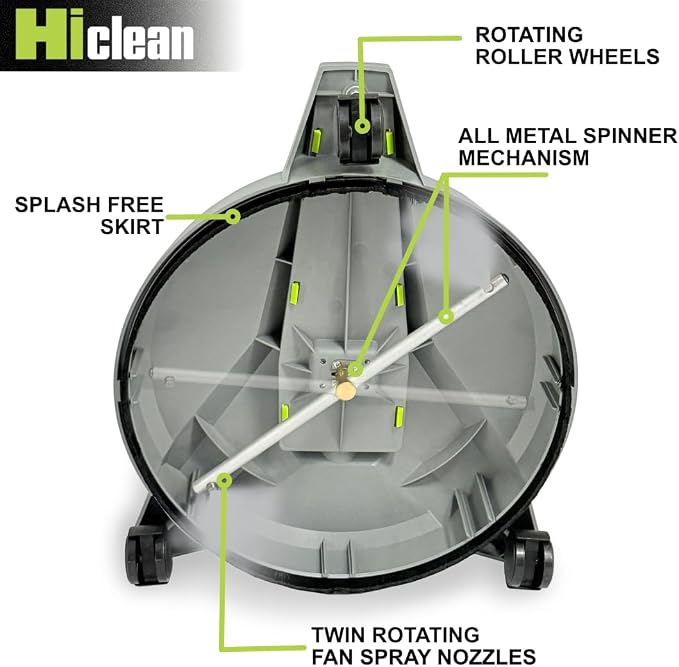 Hiclean 12" Electric Pressure Washer Surface Cleaner with Wheels, Grey | 3200 PSI Max, Power Washer Attachment, For Concrete, Patio, Sidewalk, Driveways