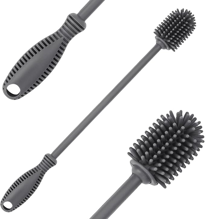Silicone Bottle Brush with Long Handle, 12.5" Bottle Cleaning Brush, Gray | Water Bottle Cleaner for Baby Bottles, Hydro Flask, Sports Bottle, Vase, Glassware, for Smaller Diameter Bottle Openings