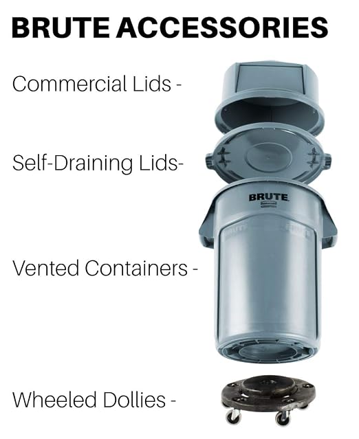 Rubbermaid Self-Drain Flat Top Lid for 32-Gallon Brute Containers, Gray