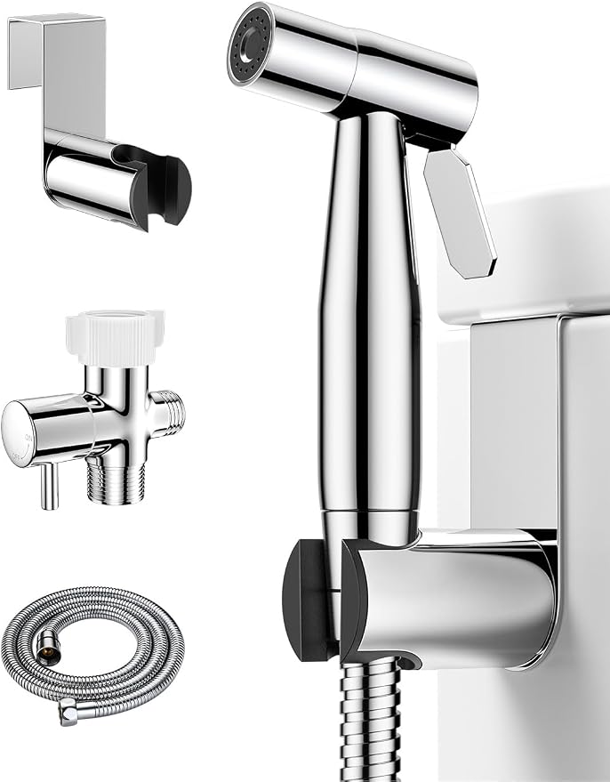 BRITULIF Bidet Sprayer for Toilet, Adjustable Pressure, Polished Chrome | Leak-Free Hose, Tank or Wall Mount, Feminine Wash, Cloth Diaper Rinse, Stainless Steel Body, Nozzle, Soft Silicone Nozzle