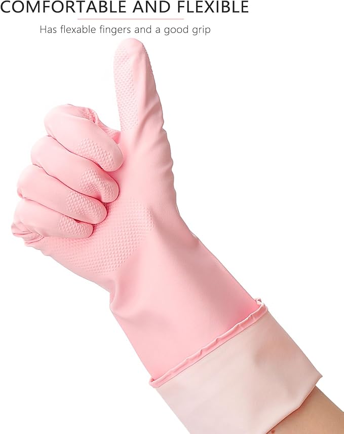 Latex Free Nitrile Cleaning Gloves, Large, 3 Pairs | 12 Mil Thick, Reusable Gloves with Non-Slip Grip, Waterproof for Dishwashing, Kitchen, Bathroom & Household Cleaning