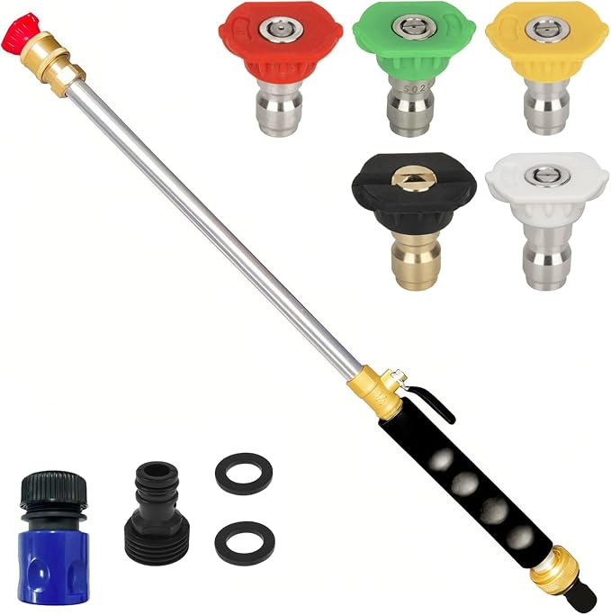 High Pressure Hose Nozzle for Garden Hose,Leak-Free Jet Wand with 5 Nozzles | Heavy Duty Brass Water Jet Nozzle for Car Wash, Patio, Driveway, Lawn & Garden Cleaning with Leak-Free Design