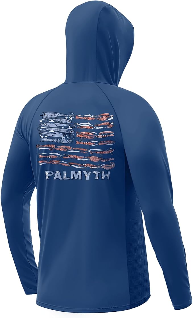 Palmyth Men's Fishing Hoodie UPF 50+ Long Sleeve with Face Mask Neck Gaiter | Zipper Pocket, Thumb Loops, Quick-Dry, Side Mesh Panels, Lens Cleaning Cloth