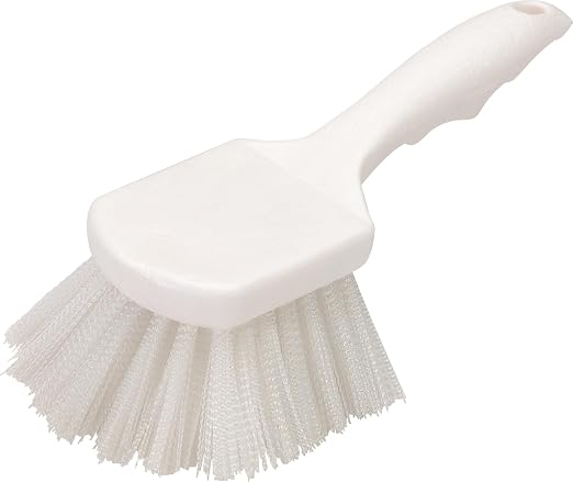 Sparta Nylon Utility Scrub Brush, 8 Inch, White | Flo-Pac, Pistol-Grip Handle, Soak-Proof Plastic, BPA Free, FDA-Compliant Materials
