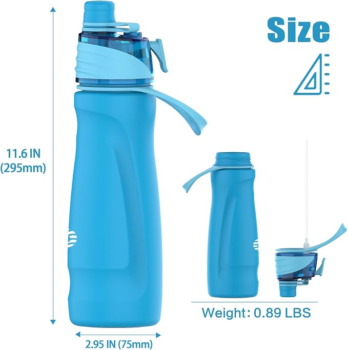 Misting Water Bottle, 24oz Insulated Water Bottle, 2-in-1 Mist & Sip Stainless Steel Water Bottles, Sports Water Bottle for Hiking, Running, Gym