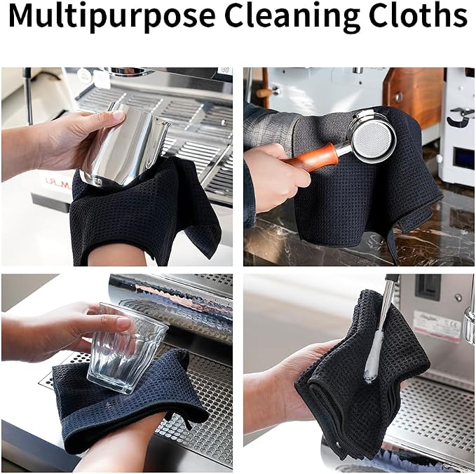 watchget Barista Towel 4 Pack (12"x 20"), Black | Microfiber Barista Towels Espresso Towel Espresso Machine Cloths, Steam Wand Cloth, Kitchen Cleaning Cloth