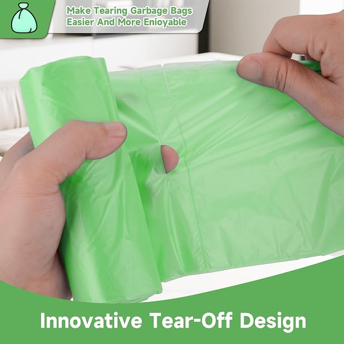 8 Gallon Green Garbage Bags - Unscented Compostable Large Trash Bag Heihaily 5 Roll 100 Count Bulk Waste Basket Liners Leakage-Free Maximum Strength for Kitchen or Utility Room