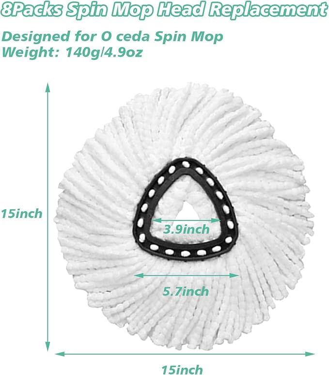 8PCS Spin Mop Replacement,100% Microfiber,Machine Washable,360° Rotation | Compatible with Cedar Easywring 1-Tank System,Deep-Cleaning,360° Rotation,Edge-to-Edge Reach,Easy House Floor Mopping