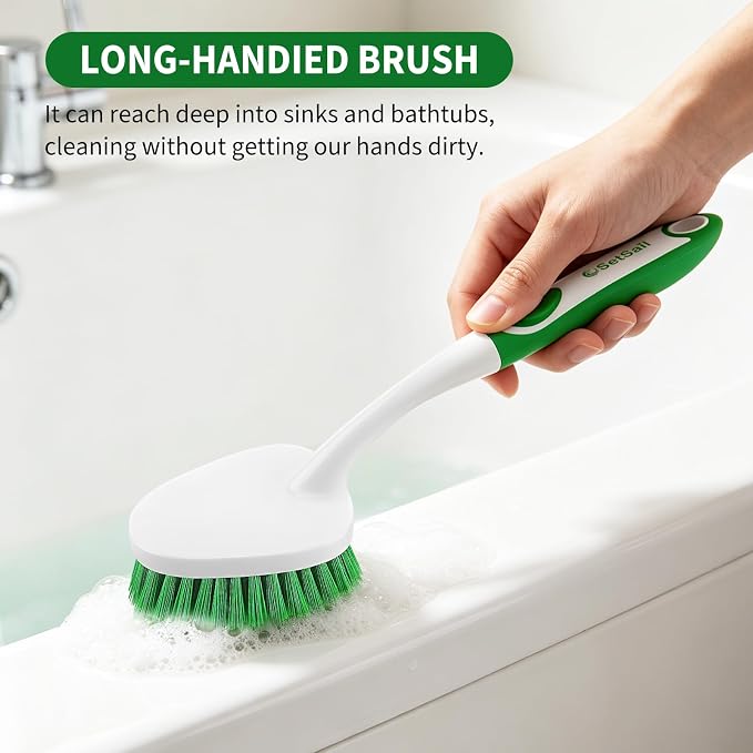 Scrub Brush Set of 4 Pack, Heavy Duty Shower Cleaning Brush Set, Green | with Non-Slip Handle Scrubber Brush Ergonomic Design Cleaning Scrub Brush Set for Household Use, Shower, Floor, Tub, Kitchen