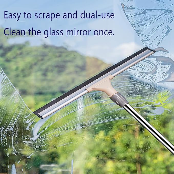 Multi-Function Floor Squeegee Wiper, Bathroom Water Scraper with Extendable Handle, Stainless Steel, Gray (13.78inch)