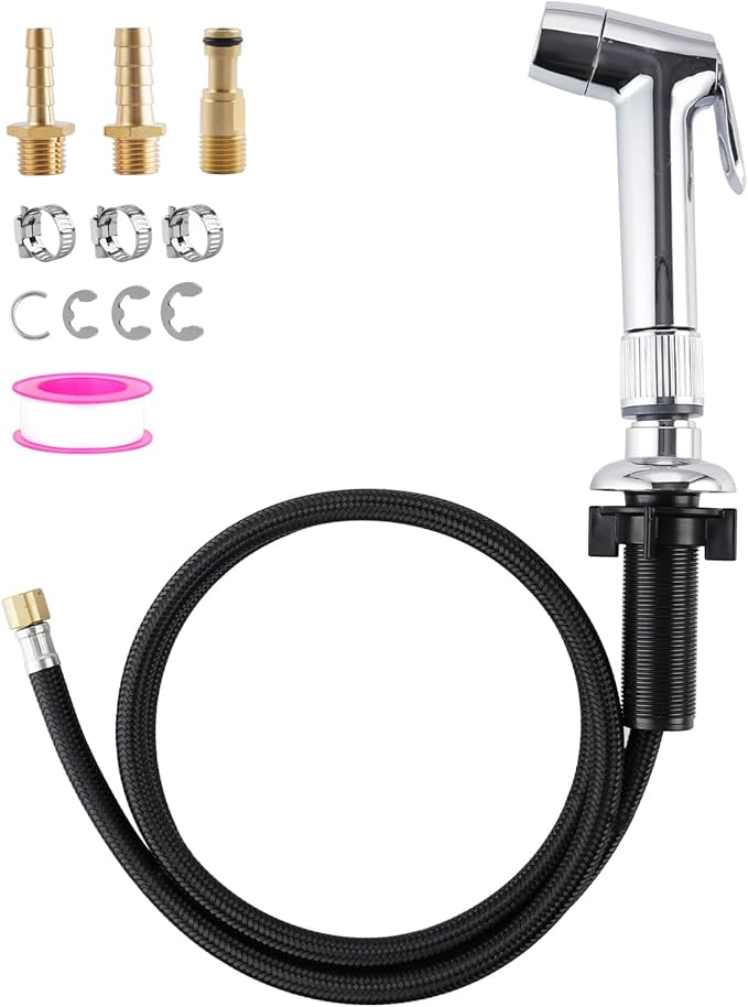 2 Modes Kitchen Sink Side Sprayer with Water Flow Restrictor, Chrome | NSF/ANSI/CAN 372 Certified, Compatible with Moen Faucet Sprayer Replacement, Kitchen Faucet Sprayer Attachment with Hose
