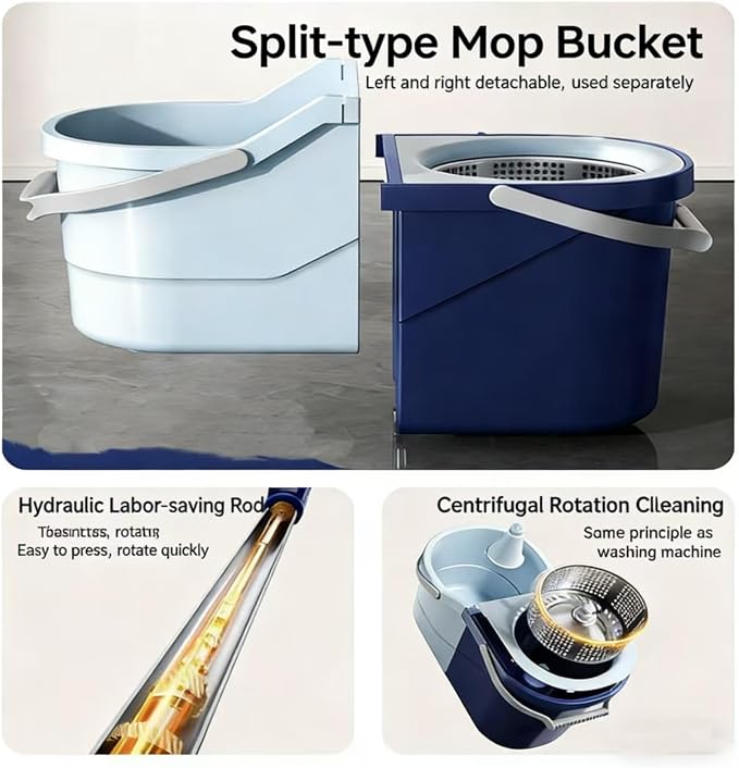 Spin Mop and Bucket Set | 4 Washable Microfiber Mop Heads, Durable Replacement Pads for Hardwood, Tile & Multi-Surface Floor Cleaning