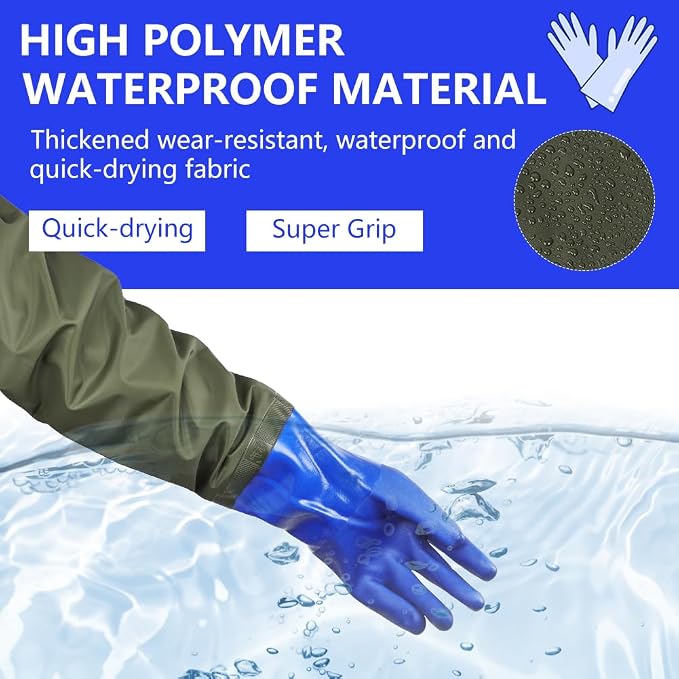 AUAUY 27" PVC Chemical Resistant Gloves, Long Rubber Gloves | Heavy Duty, Waterproof Reusable Long Sleeve Glove for Cleaning Suitable for Chemical, Acid, Alkali and Oil Work