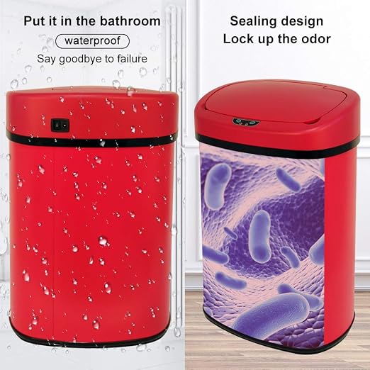 Kitchen Trash Can 13 Gallon,Stainless Steel Trash Can Touchless Garbage Can Large Trash Bin for Kitchen,Bathroom,Restroom,Office Automatic Garbage Bin,Red