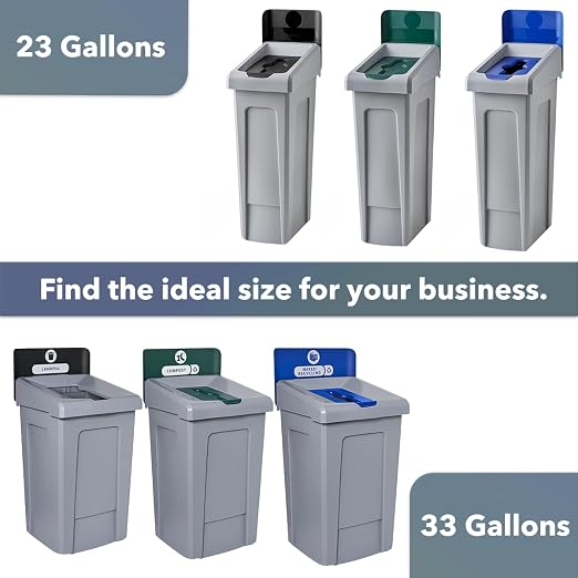 23 Gallon Mixed Recycling Bin with Hinged Lid – Slim Commercial Waste Container for Paper, Plastic, and Cans – Ideal for Offices, Cafeterias, and Schools