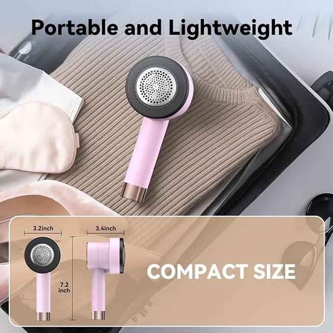 Rechargeable Fabric Shaver, 6-Leaf Blades, LED Display, 3 Speeds | Portable Lint Remover Easy to Remove Pilling, Fuzz & Lint Balls from Clothes, Sweater, Couch, Blanket, Furniture, Coat, Pink