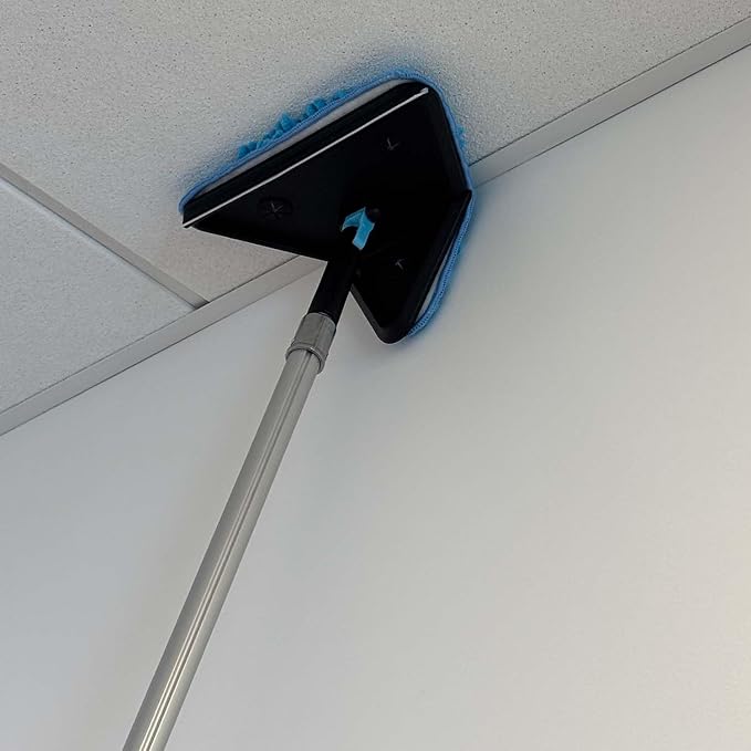 20ft Painted Wall Mop, 12ft Extension Pole, High Ceiling Cleaning Tool | Heavy Duty, 3-in-1 Cleaning Kit, 4 Microfiber Chenille Pad, Cobweb Duster, Fan, Baseboard, Window Squeegee Kit