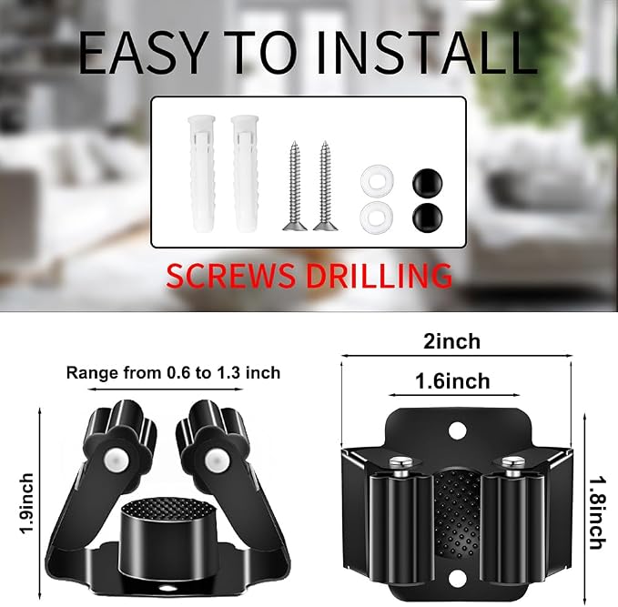 AKOAK Broom and Mop Rack Holder, Wall Storage Organizer, Screw Mount, Garden Tool Organizer Stainless Steel Mop Rack, Home, Kitchen, Bathroom, Garden, Garage Storage (6 PCS, Black)