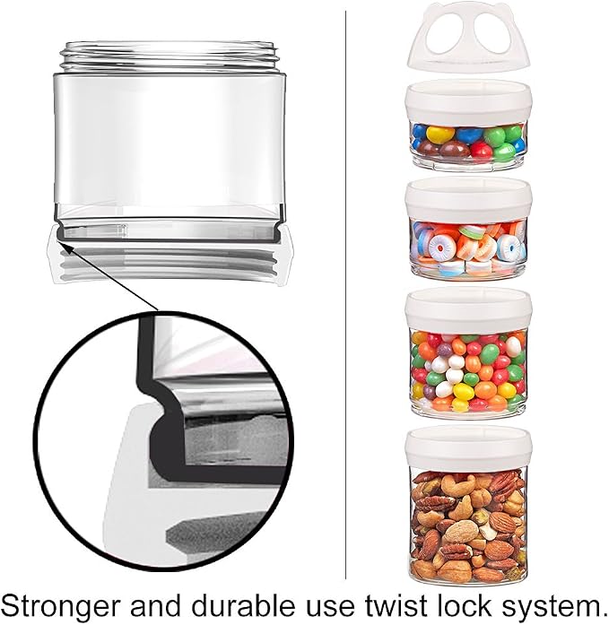 SELEWARE Stackable Snack Containers for Kids Toddlers, Red Blue & White | Portable Food Storage Containers for Snacks Formula Powder Drinks and Travel, Twist Lock System Airtight Leak-proof BPA Free