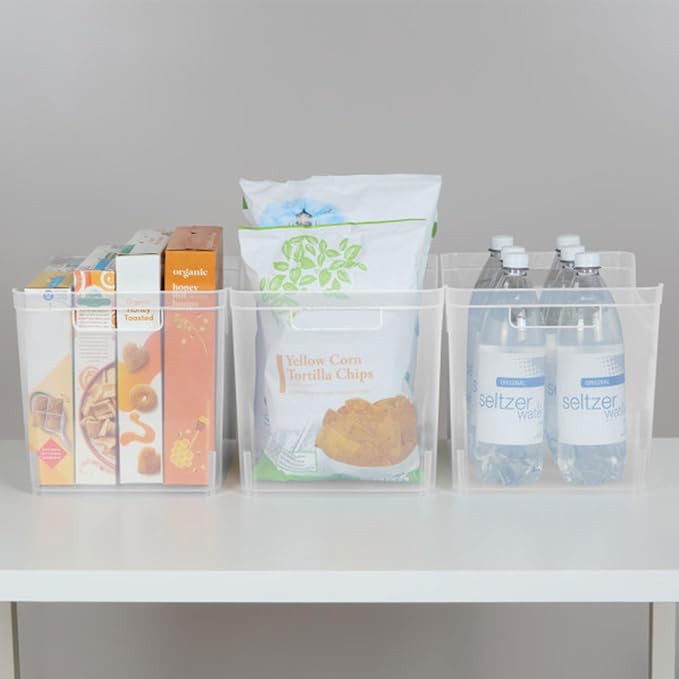 Sterilite Wide Shelf Bin Organizing Plastic Container, Home Kitchen or Office Storage Tote, Open Top Basket with Handles, 12 Pack, Clear