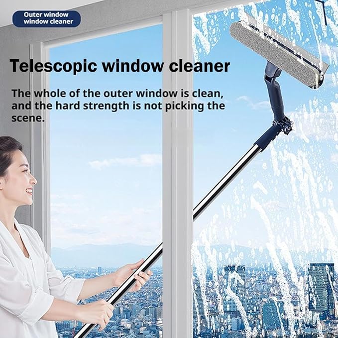 Window Cleaning Equipment, 163 cm Long Handle Professional Shower Glass Washing Brush, Extendable Professional Windshield Cleaner Kit, Scraper and Microfiber Pad Combo for Glass Wall Car Home Kitchen