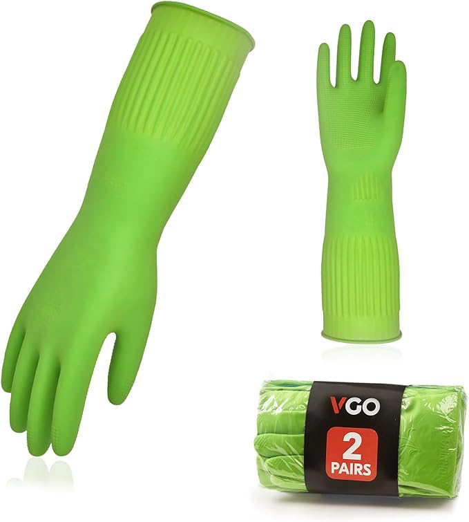 Vgo... Latex Reusable Cleaning Gloves,Long Sleeve Kitchen Gloves(RB2143) | 20cm long sleeve,extra thick,dishwashing,household,painting,gardening,pet care,car washing,bathroom,hair dyeing
