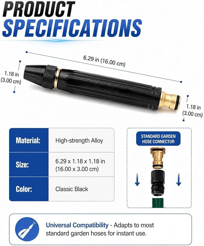 2026 Upgrade High Pressure Hose Nozzle, Adjustable Booster Home High Pressure Car Wash Water Gun with Power Washer Hose Attachment, for Plant Watering Lawn Car