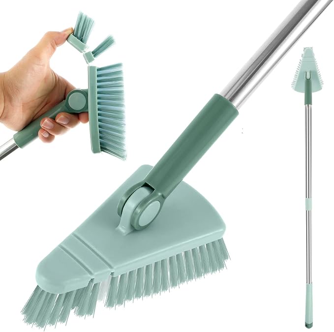 Shower Bathtub Tub and Tile Scrubber Brush, Triangle Floor Brush with Powerful Flexible with Long Handle, Scrubber Reusable Sturdy Cleaning Brush for Bathroom Bathtub Toilet Kitchen (Blue)
