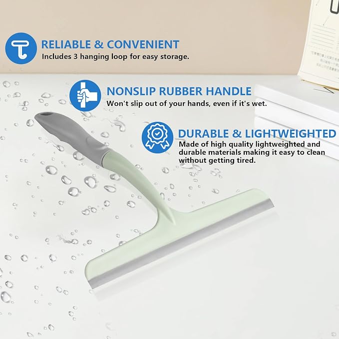 3 Pcs Shower Squeegee for Glass Doors, Car Window Squeegee | Window Cleaning Squeegee Glass Shower Door for Car Window Wiper Mirror Windshield, Reusable, Easy to Clean, With 3 Hooks