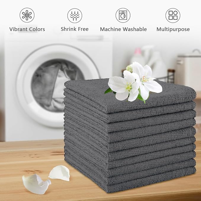 Orighty Wash Cloths, Face Towels 12x12 Inch 20 Pack | Soft Quick-drying Grey Washcloths, Multi-Purpose Microfiber Face Cloths for Bathroom, Gym, Spa, Hotel, Travel