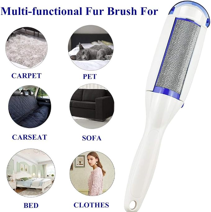 Lint Fur Brush Remover - Removes Pet Fur, Hair, Fuzz, Dust from Clothes, Furniture, Bedding & Car, One-Hand Handled and Self-Cleaning Reusable Travel Lint Fur Brush