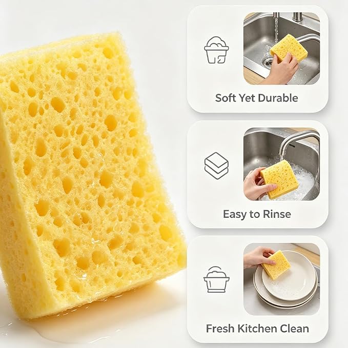12 Pack Compressed Kitchen Sponges, Household Cleaning Sponge Expands in Water, Multi Purpose Cleaning Sponge for Dishwashing Sink Countertop and Daily Home Cleaning