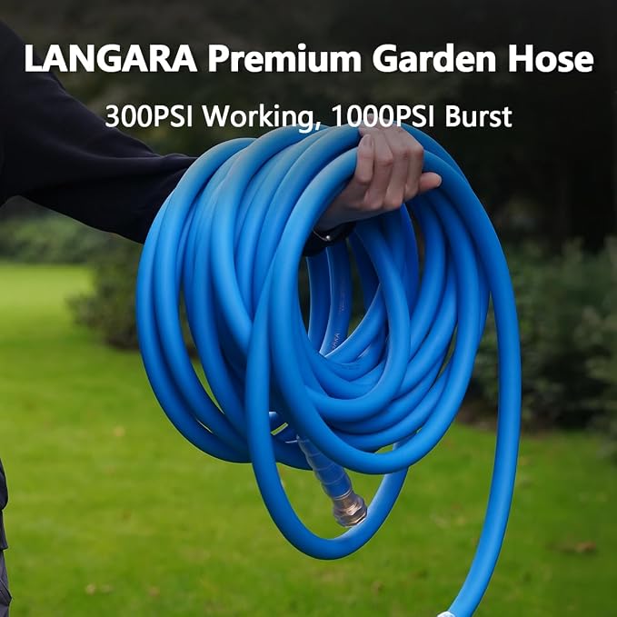 Heavy Duty Premium Garden Hose 100ft x 5/8", 300PSI Working, 1000PSI Burst, Hybrid Rubber Water Hose with Transparent Swivel Handle - Hot/Cold Water - Five Layered Braiding with Brass fittings (Blue)