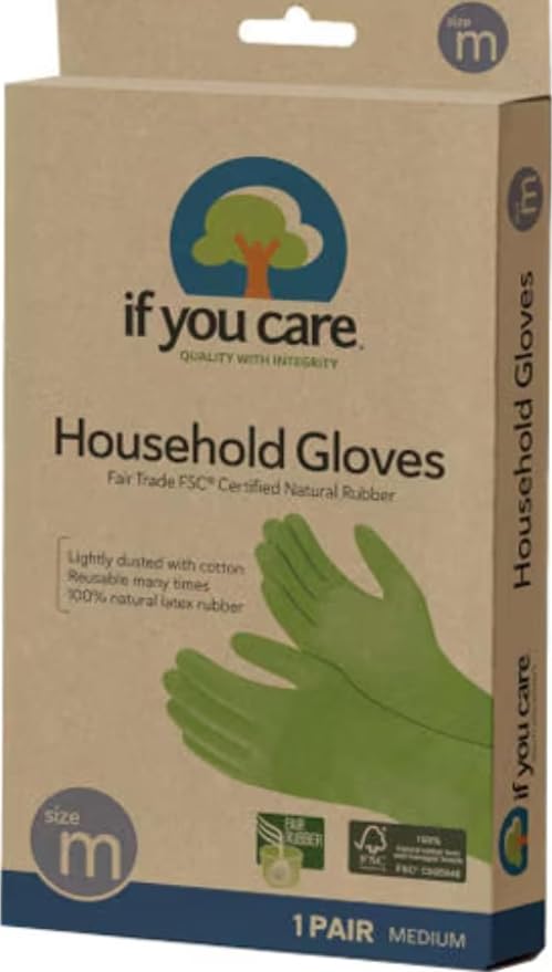 If You Care Medium Cotton Flock Lined Household Gloves – Durable, Reusable, Fair Trade Rubber – 1 Pair