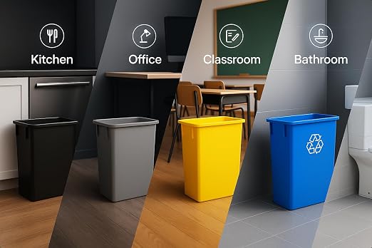 23 Gallon Slim Recycle Bin – Space-Saving Rectangular Recycling Container with Handles, Durable Plastic, Stackable Design for Office, School, Restaurant & Home Use (Green Recycling)