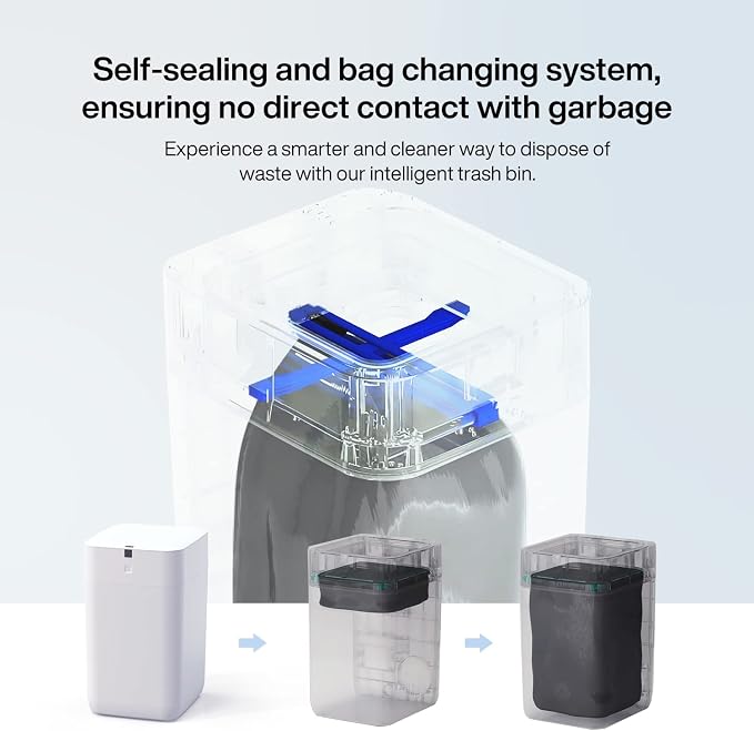 Airdeer Automatic Trash Can, 4 Gallon Self Sealing and Self-Changing Smart Trash Can, Motion Sensor, Touchless Garbage can with lid for Kitchen Bathroom Bedroom, 6 Refill Rings(A1, Black Line)