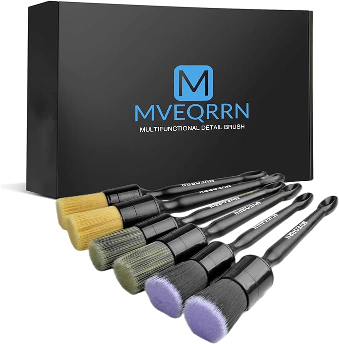 MVEQRRN 6 Pcs Car Detailing Brush Set, Boars Hair & Soft Cleaning Brushes | No Scratch,Detailing Brush for Air Vent,Leather Seat,Detail Brushes Car Detailing for Interior Exterior
