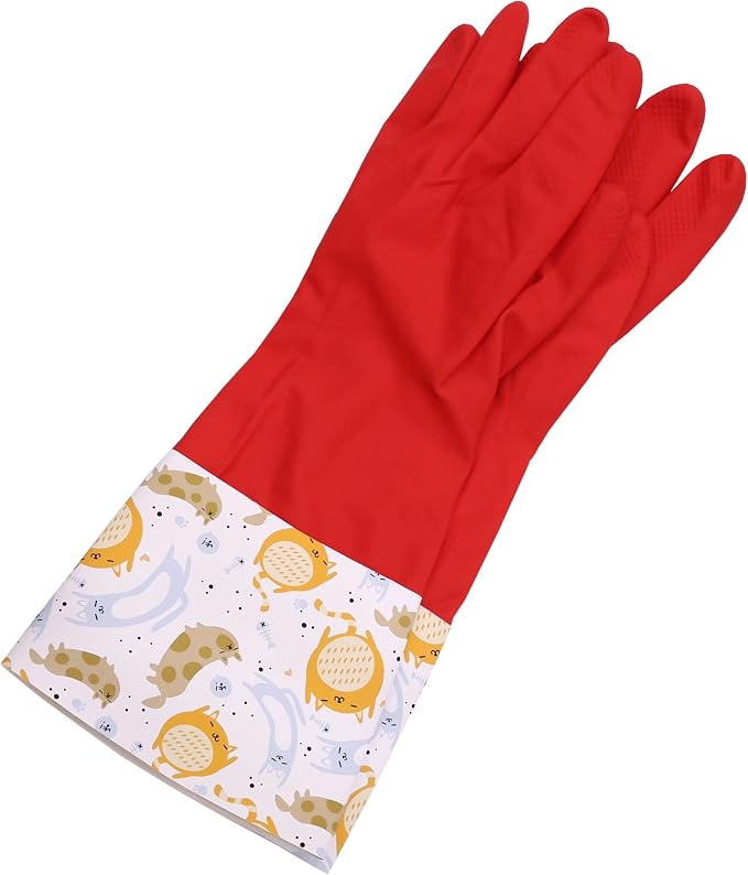 Myungjin Fleece-Lined, Flock Lining, Insulated Medium Cuff, Reusable Waterproof Household Dishwashing Non-Slip Cleaning Latex Rubber Gloves (1 Pair)