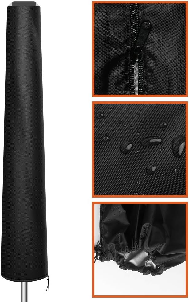 OKPOW Umbrella Cover with Rod for Solar Parasol Durable 420D Oxford Fabric Garden Umbrella Cover with Zip Waterproof, Windproof and Anti-UV for 7ft to 11ft Outdoor Patio Umbrellas